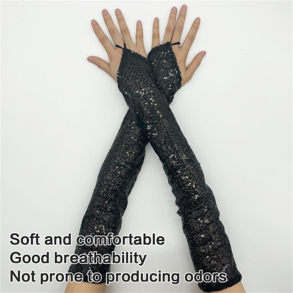 1pair Reflective Sequins Gloves Glitter Long Gloves Comfortable Breathable Glove for Costume Parties