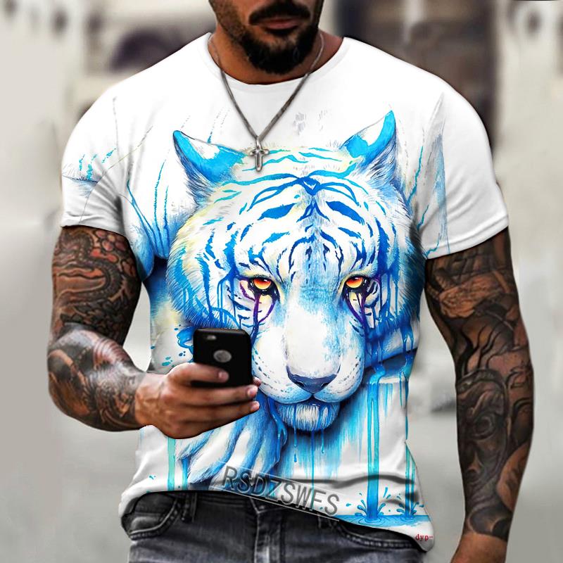 New Summer Men's Fashion T-shirt Personality Tiger Printed Men's T-shirt Top