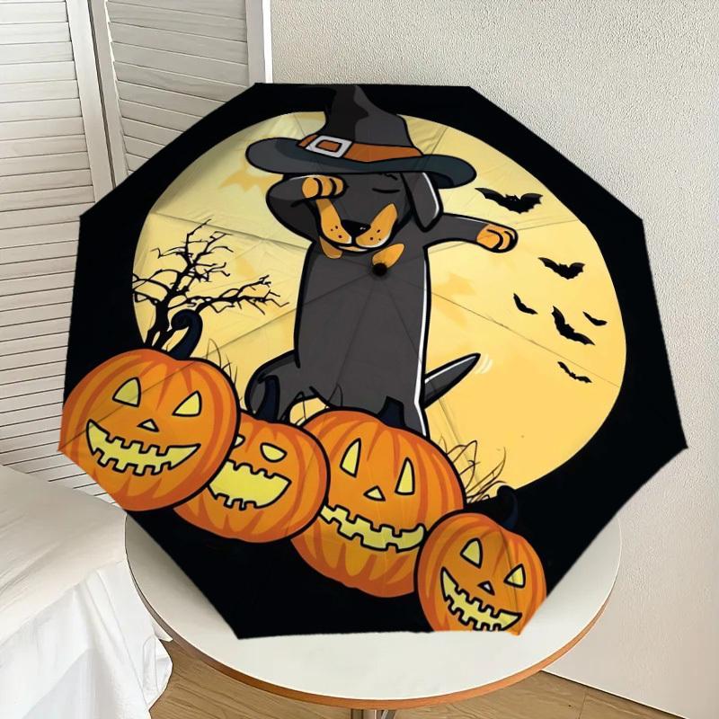 1pc Halloween Dabbing Dog with Pumpkins Umbrella with Plastic Handle,Suitable for All Seasons Home Travel Outdoor UmbrellaDD1562