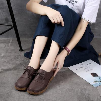 Женские кожаные туфли на плоской подошве с круглым носком в японском стиле, сшитые вручную по дизайну Mori Girl, модель 9330.