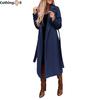 Spring and Autumn Coat Simple V-neck Strap Long Coat Women