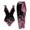 New Vintage Ethnic Print Women's One Piece Swimsuit Two Piece Sheer Skirt Conservative Push Up Padded Swimwear Beachwear