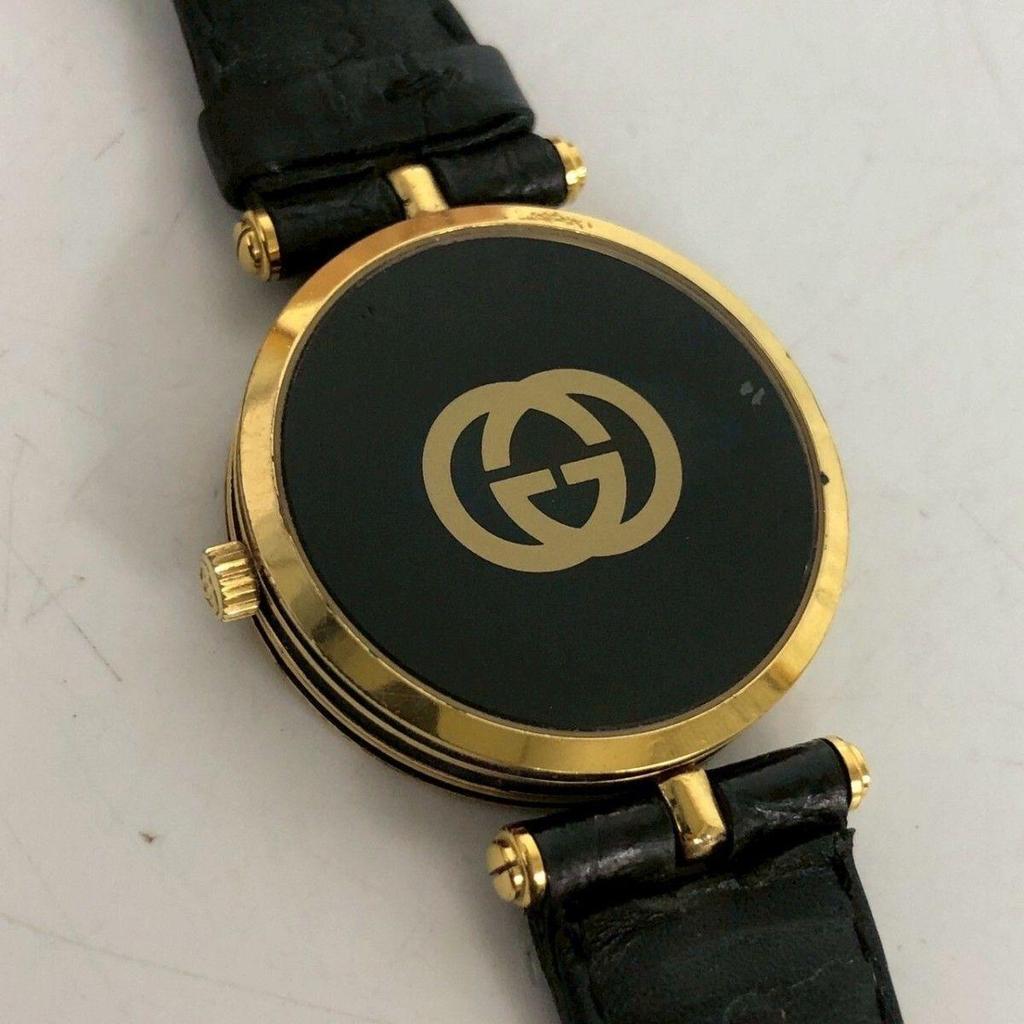 Б/У GUCCI Часы Gucci Кварцевые Винтажные Черные Черный Золото Золотой Распродажа SALE Очень Популярные Высшего Качества Шедевр Отличные Роскошные Специальные Тщательно Отобранные