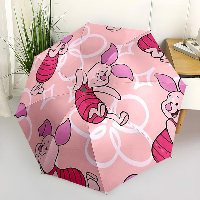 Piglet, Pink Themed Automatic Opening and Closing Umbrella, Brightly Colored 8-rib Portable Umbrella, Suitable for Men and Women, A Perfect Gift for C