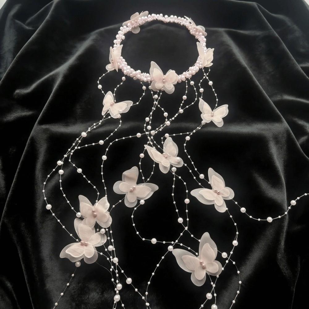 Long Butterfly Headdress Tassel Bridal Hairpiece New Style Pearl Headband Party