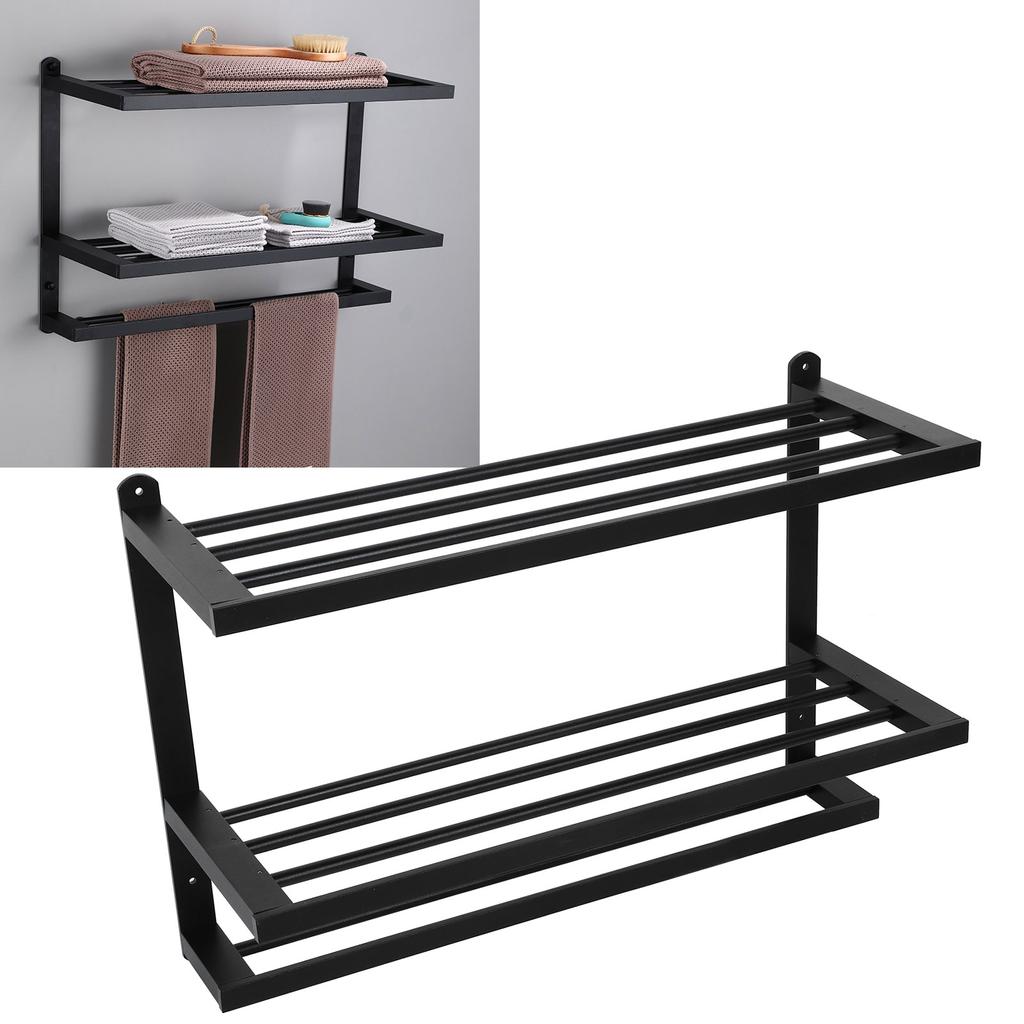 3 Tier Black Space Aluminum WallMounted Towel Holder Rack Hanger Bathroom Organizer Accessories
