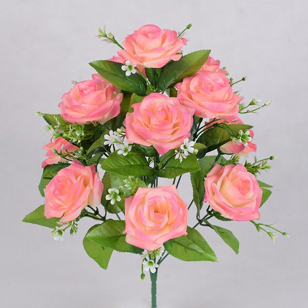 12 Heads Real Happy Silk Flower Mini Rolled Edge Fake Rose Flowers Bouquet Plastic Photography Photo Gift