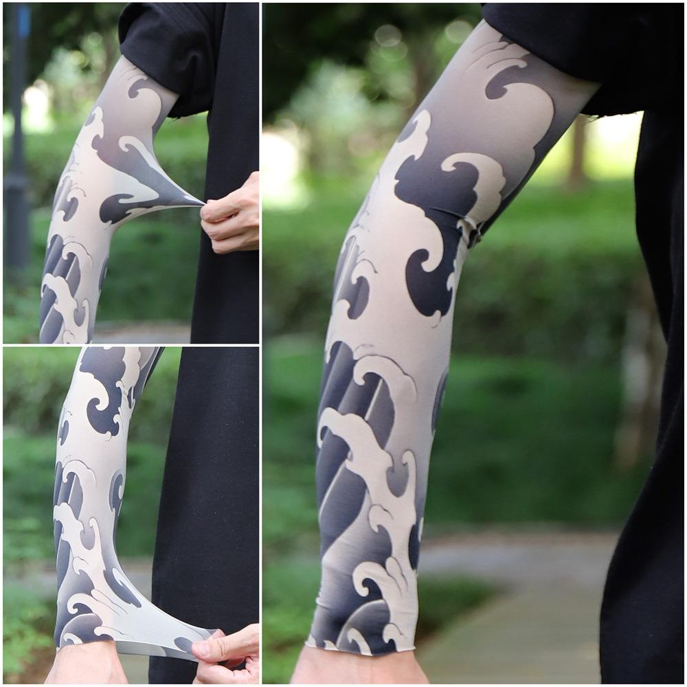 1 Pair Tattoo Arm Sleeves Men Driving Crane Motorcycle Cooling Ultra-Thin UV Protection Breathable Fishing Cycling Arm Sleeves