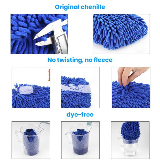 1 Pair Chenille Microfiber Car Wash Mitt Scratch Lint Free Double-sided Cleaning Strong Water Absorption Thickened Car Wash Gloves