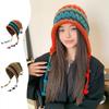 Autumn and Winter Dopamine Fashion Crochet Strap Fringed Ear Protector Women's Wool Cap Cover Warm Knitted Hat