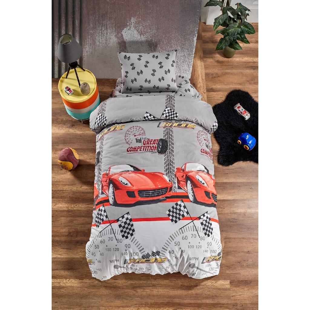 Детский комплект пододеяльников и пододеяльников с эластичными простынями и спортивными автомобилями для одноразового использования