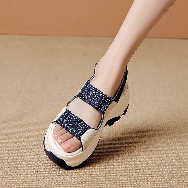 Сандалии со стразами, женская обувь, летние слипоны с пряжкой на ремне, уличная обувь для женщин, женские современные сандалии на платформе с открытым носком