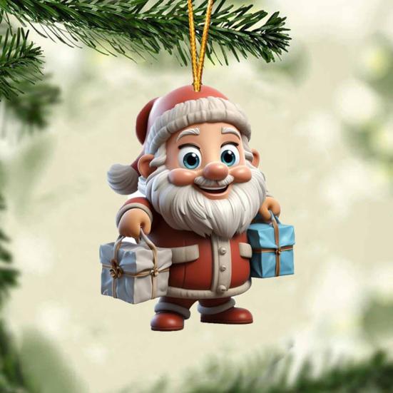 Рождественское украшение Дед Мороз 2D Акриловый мультяшный Санта с подарочной коробкой Украшение на рождественскую елку для рождественской елки Праздничный домашний декор