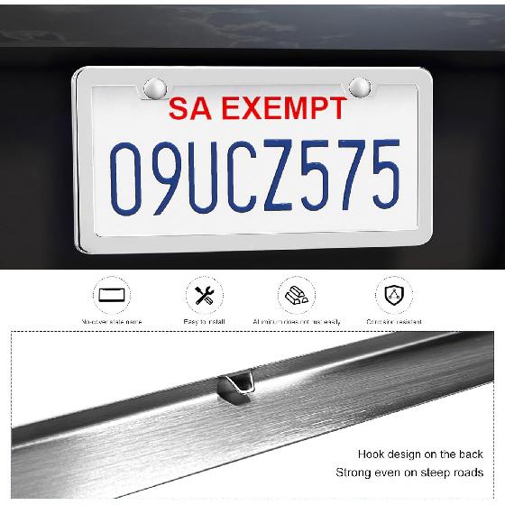 2PCS License Plate Frames, 2 Holes Rust-Proof Metal Car Tag Holder with Washers Screws Chrome Caps, Heavy Duty Stainless Steel Polished Frame for