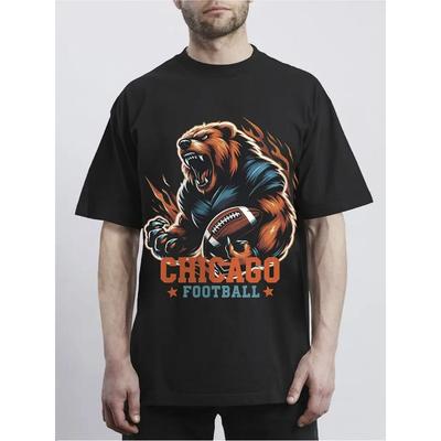 Европейские размеры Мужская футболка с графическим принтом Chicago Football Bear - Дышащая, с круглым вырезом, с коротким рукавом, повседневный спортивный топ