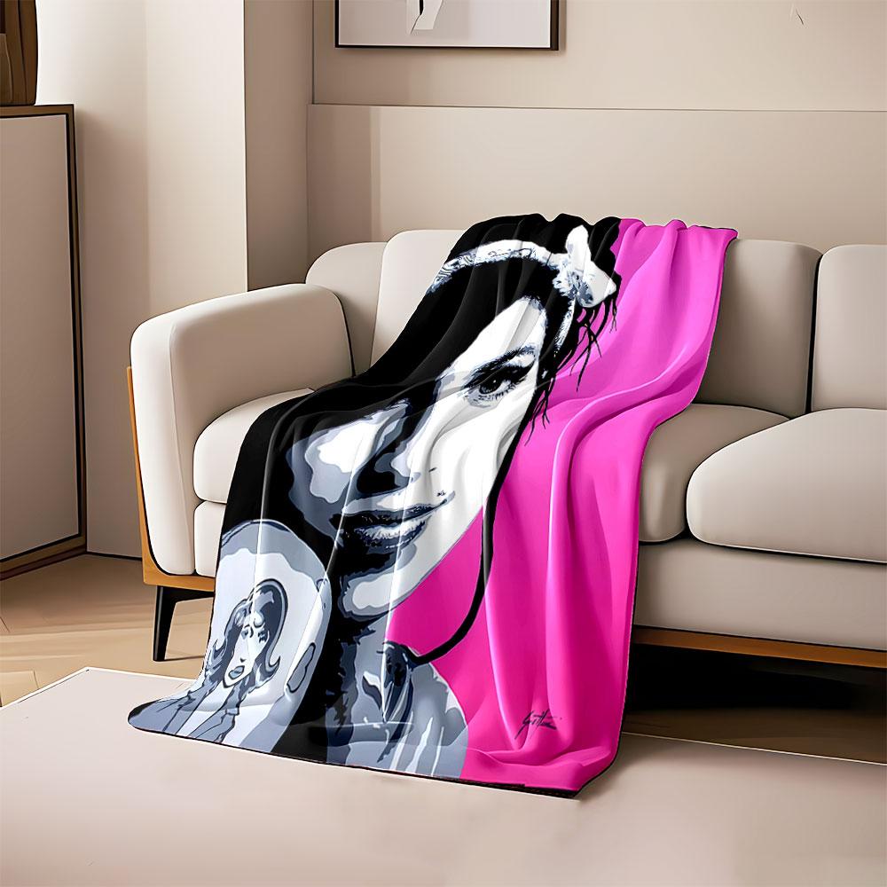 Pop art-style portrait of a woman with bold colors and graphic contrasts. for all seasons blanket lunch break throw gift