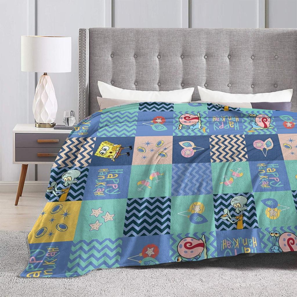 Cartoon Blue Blankets SpongeBob SquarePants Flannel Funny Warm Throw Blanket for Home Restaurant Textile Decor