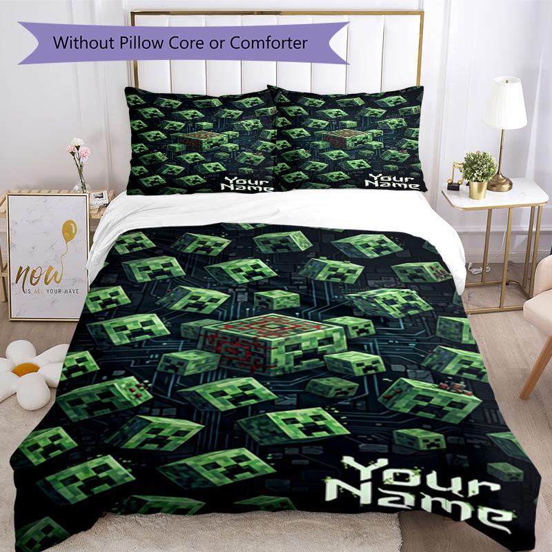 Minecraft Customize With Your Name Bedding Set Breathable Duvet Cover With Pillowcases Decorative Bed Linen For Bedroom Home Decoration Birthday Gift