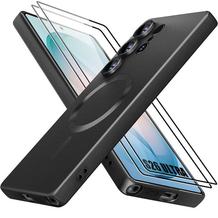 Coque Silicone - BOOLING - pour Samsung Galaxy S26 Ultra - avec Anneau Mangétique - 2 Vitres - Noir