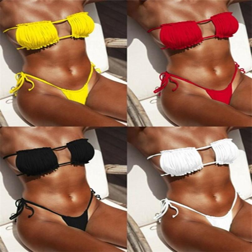 Fashion Summer Women's Sexy European and American Style Soft Beach Swimsuit Ladies Solid Color Bikini