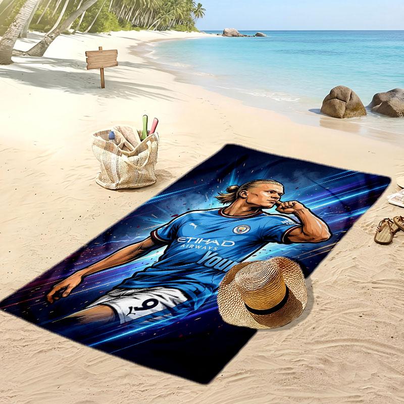 Erling Haaland Personalized Printed Beach Towel Soccer Logo Support Custom Name Text Absorbent Towel For Sport Travel Special Gift