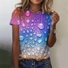 Summer Tees Colorful Droplet Pattern T-Shirt For Women Gradient 3D Printed Short Sleeves Oversized T Shirts Round Neck Tops