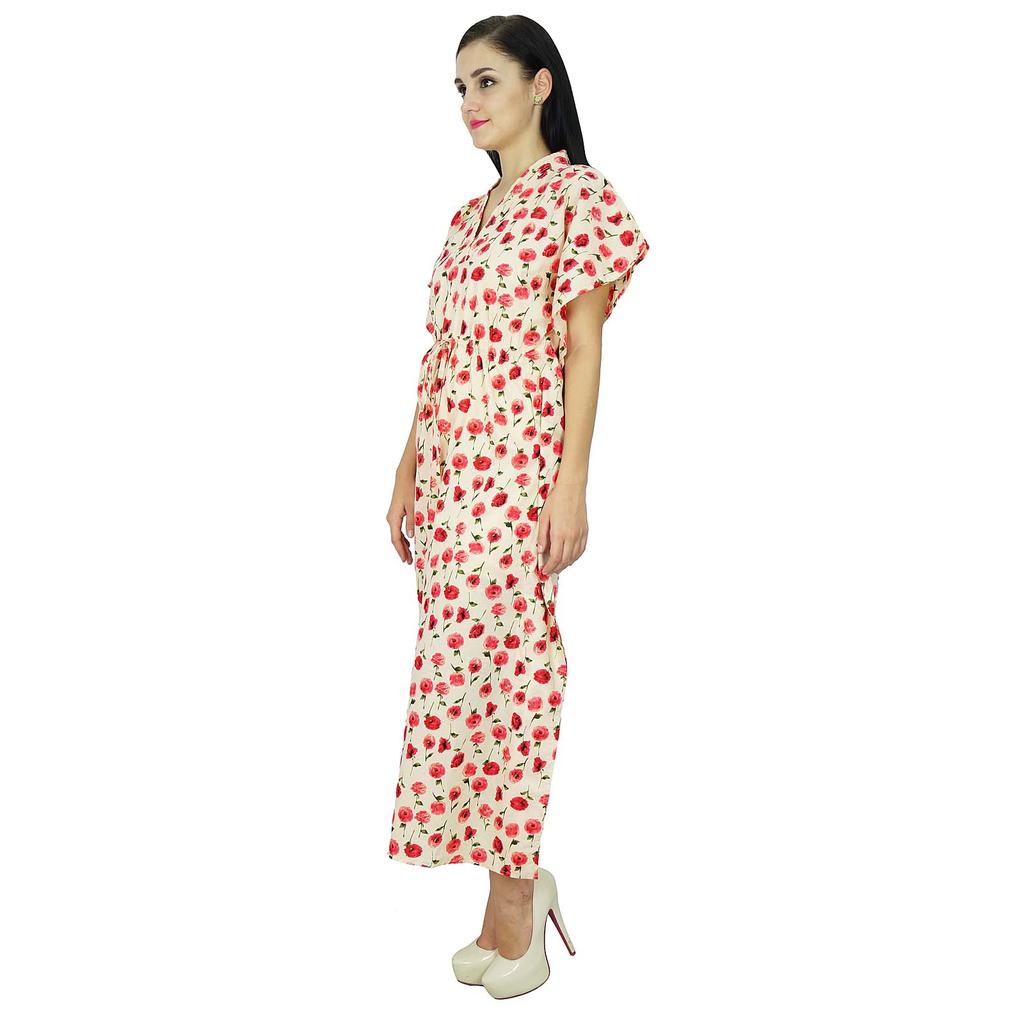 Bimba Women Long Cotton Kaftan Bohemian Nightgown Floral Maxi Caftan