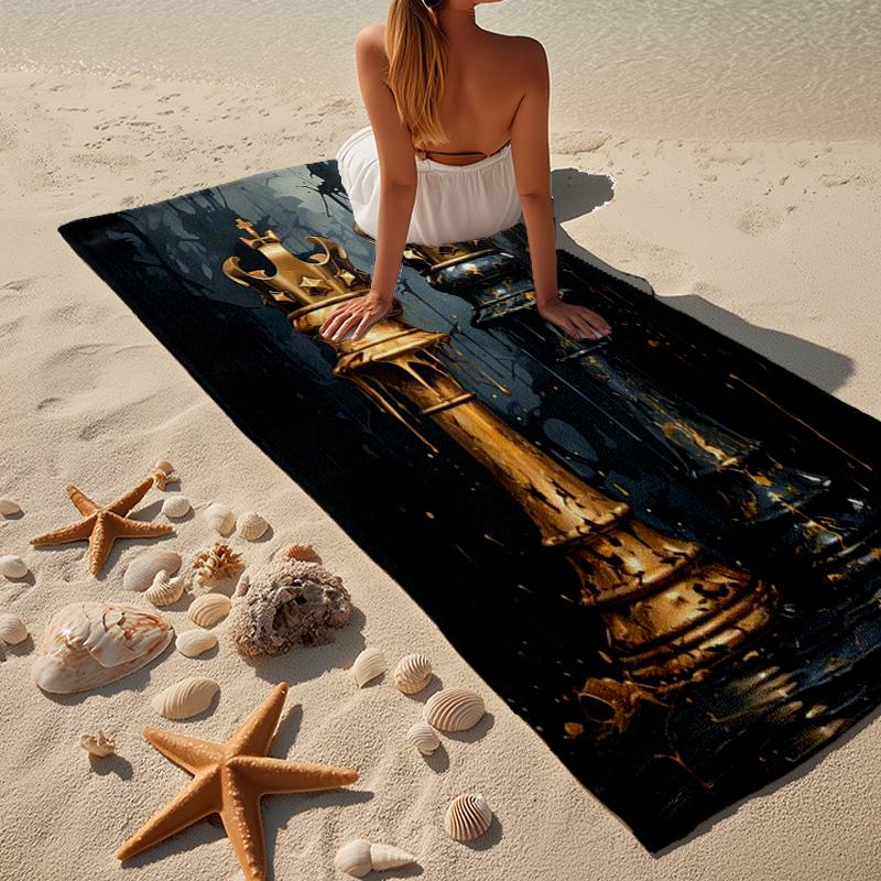 Golden Chess King On Black Beach Towel, Super Soft Microfiber, Gift for Her/Him, Birthday, for Pool, Beach, Travel, Home Decor Fan gifts