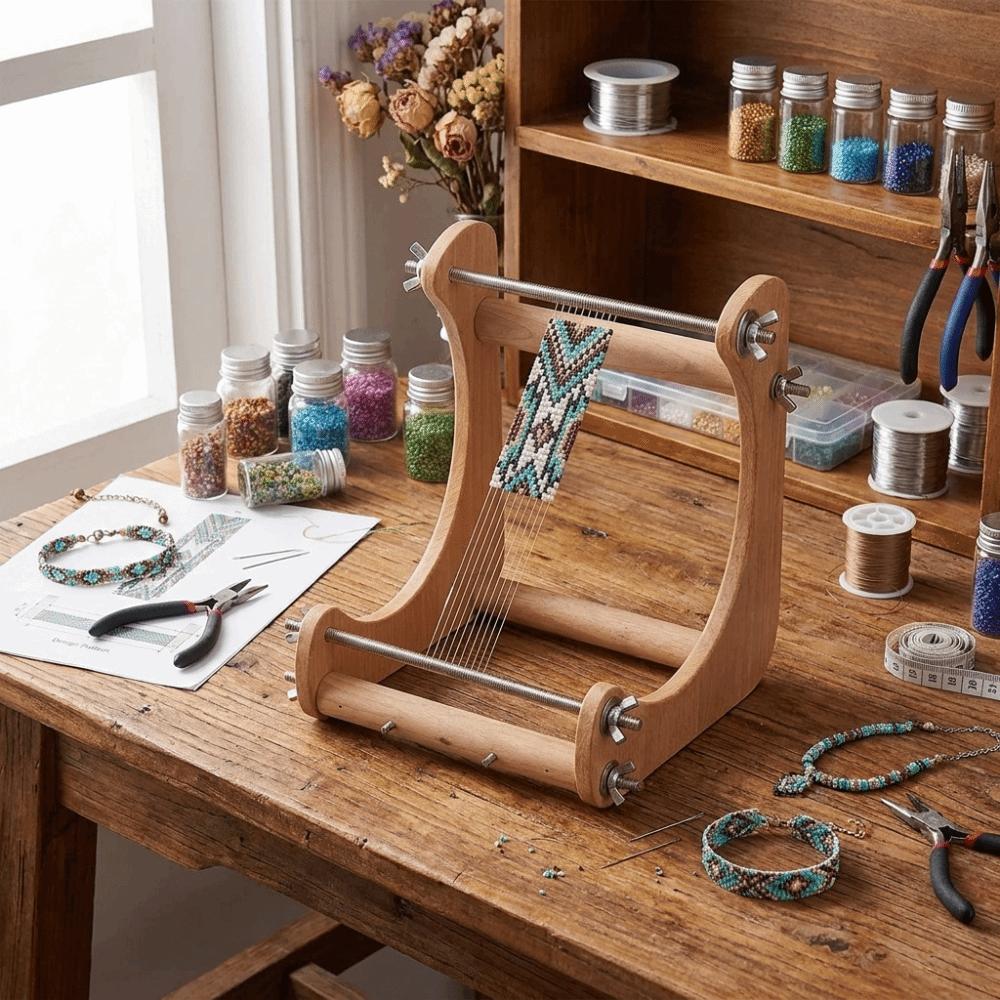 wood Beading Making Rack Ergonomic Wooden Bead Loom Kit Bracelet Beading Stand Necklace Making