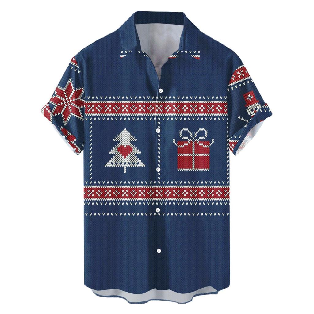 New Christmas Printed Shirt Theme Casual Fashion Spring and Autumn Men's Short Sleeve Shirt