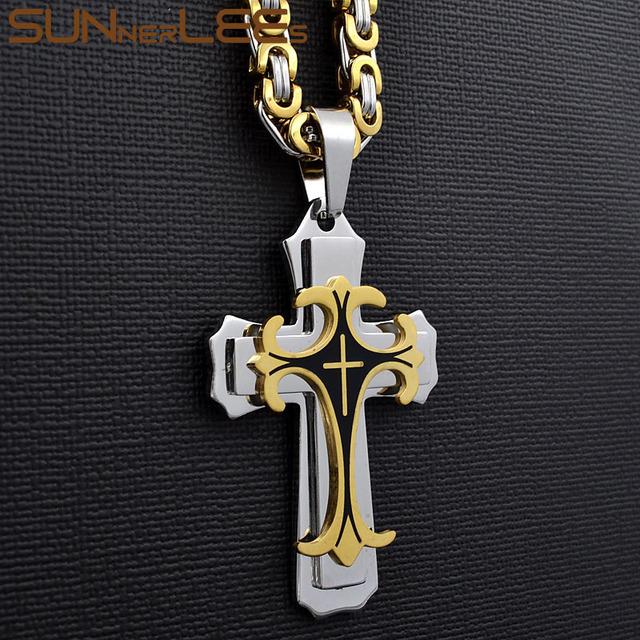 Ожерелье из нержавеющей стали с крестом Иисуса Христа, византийская цепочка, серебряный цвет, позолоченный, для мужчин и мальчиков, подарок Sp208