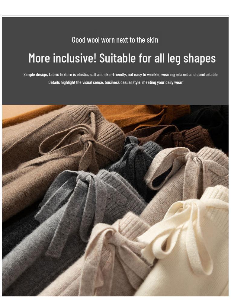 Women's High Waist Wool Wide Leg Pants - Autumn/Winter Casual Floor-Length Knitted Trousers