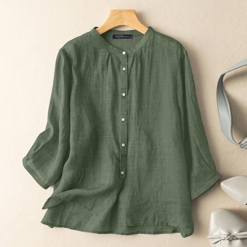 ZANZEA Женская повседневная летняя блузка с круглым вырезом и рукавами 3/4