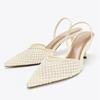Fashion Slingback String Bead Mesh Women Pumps Sexy Pointed Toe Heeled Sandals Elegant Party Dress Designer Shoes High Heels for Ladies