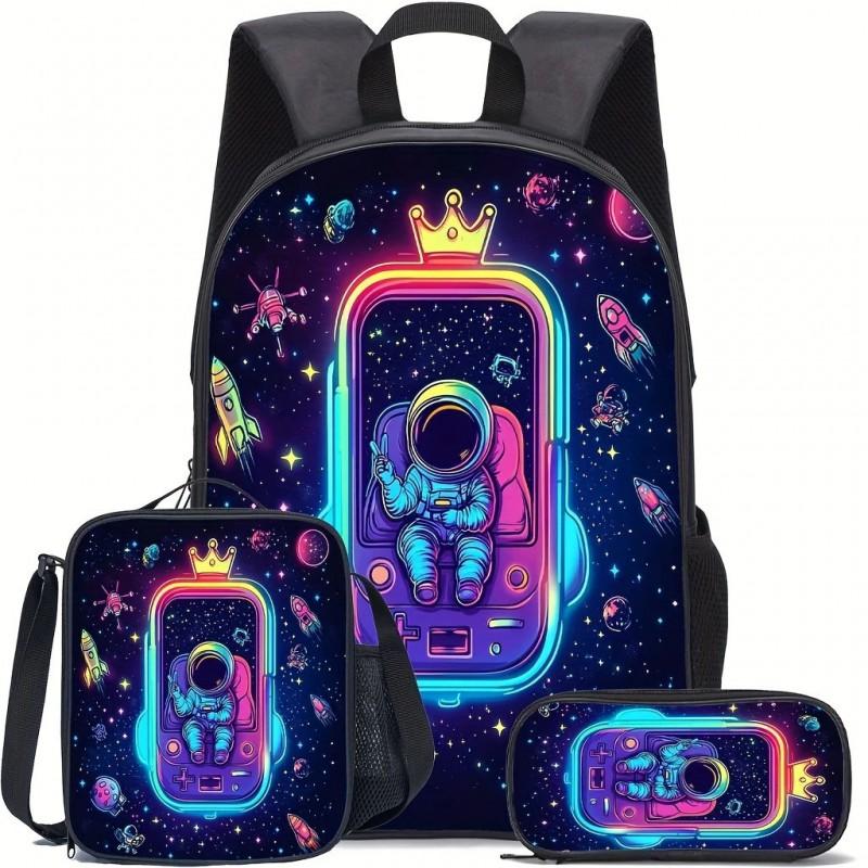 Cartoon Print Kids School Backpack Elementary Students - Large Capacity Lightweight Oxford Fabric Daypack With Pencil Case