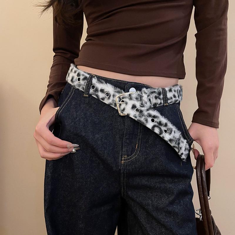 Mei Mary American retro plush leather belt - unique and niche design waist chain for autumn/winter