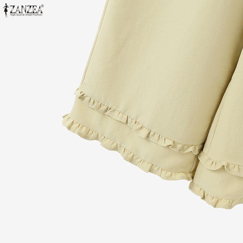 ZANZEA Женские повседневные свободные укороченные брюки с эластичной резинкой на талии