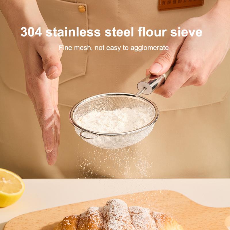 1/3Pcs Fine Mesh Flour Sieve 304 Stainless Steel Colander Juice Soybean Milk Filter Plastic Handle Oil Strainer Spoon Utensils