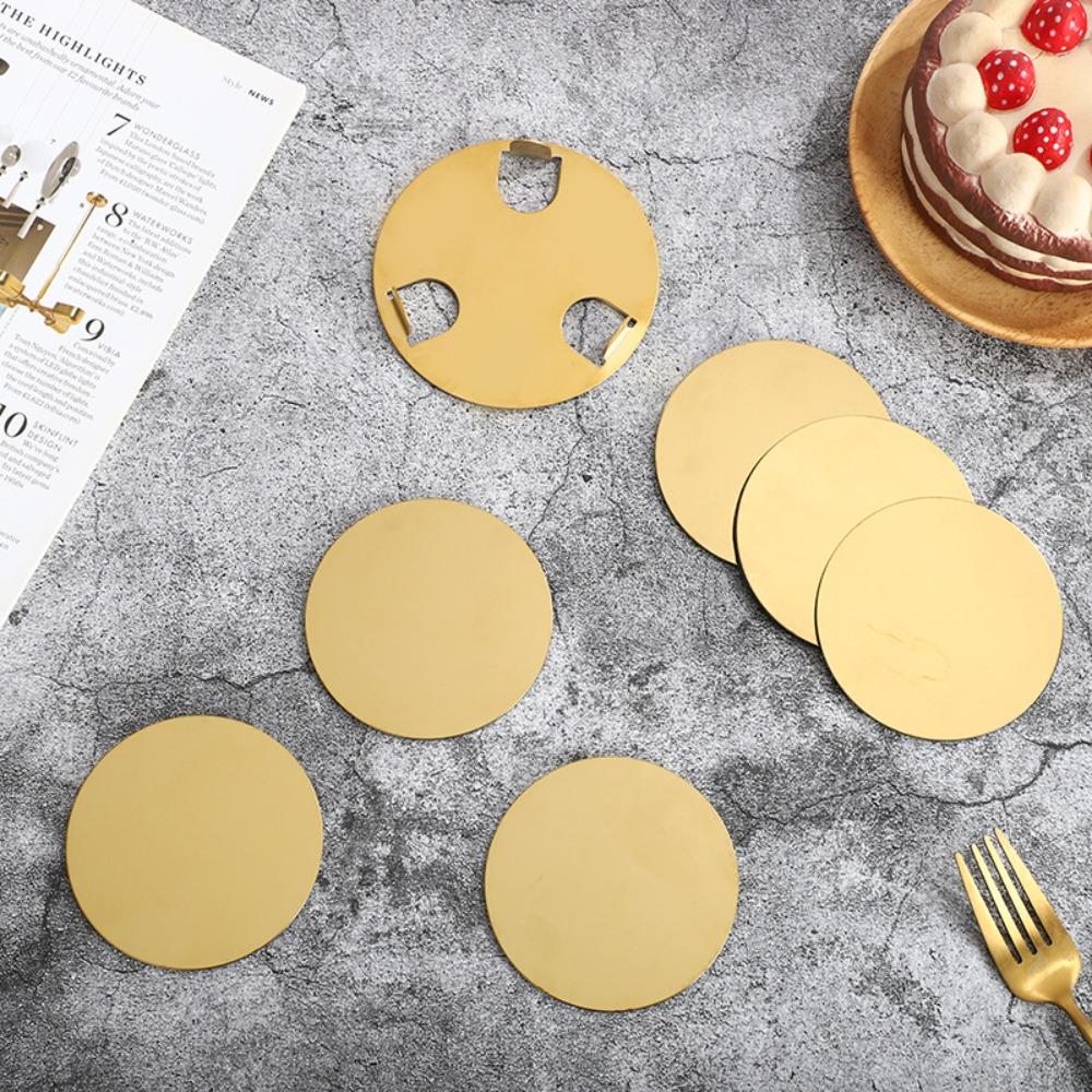 Scald-proof Insulated Cup Mat Mirror-like Drink Pad Gold Stainless Steel Coaster Set Restaurant