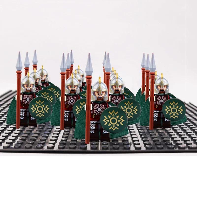 13 шт. Боевая Гвардия Гондора Пользовательская Пехота Армия Солдат ПРОТИВ Спартанцы Римляне Рыцари Воин Рохана Фигурки Набор Блоков Игрушки для Детей