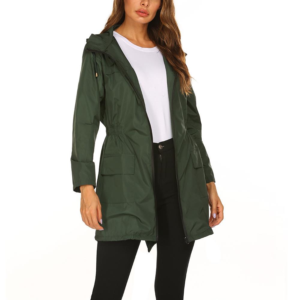 Autumn Winter Women's Jacket with Waist Cinched Hooded Lightweight Suit Windcheaters Jackets