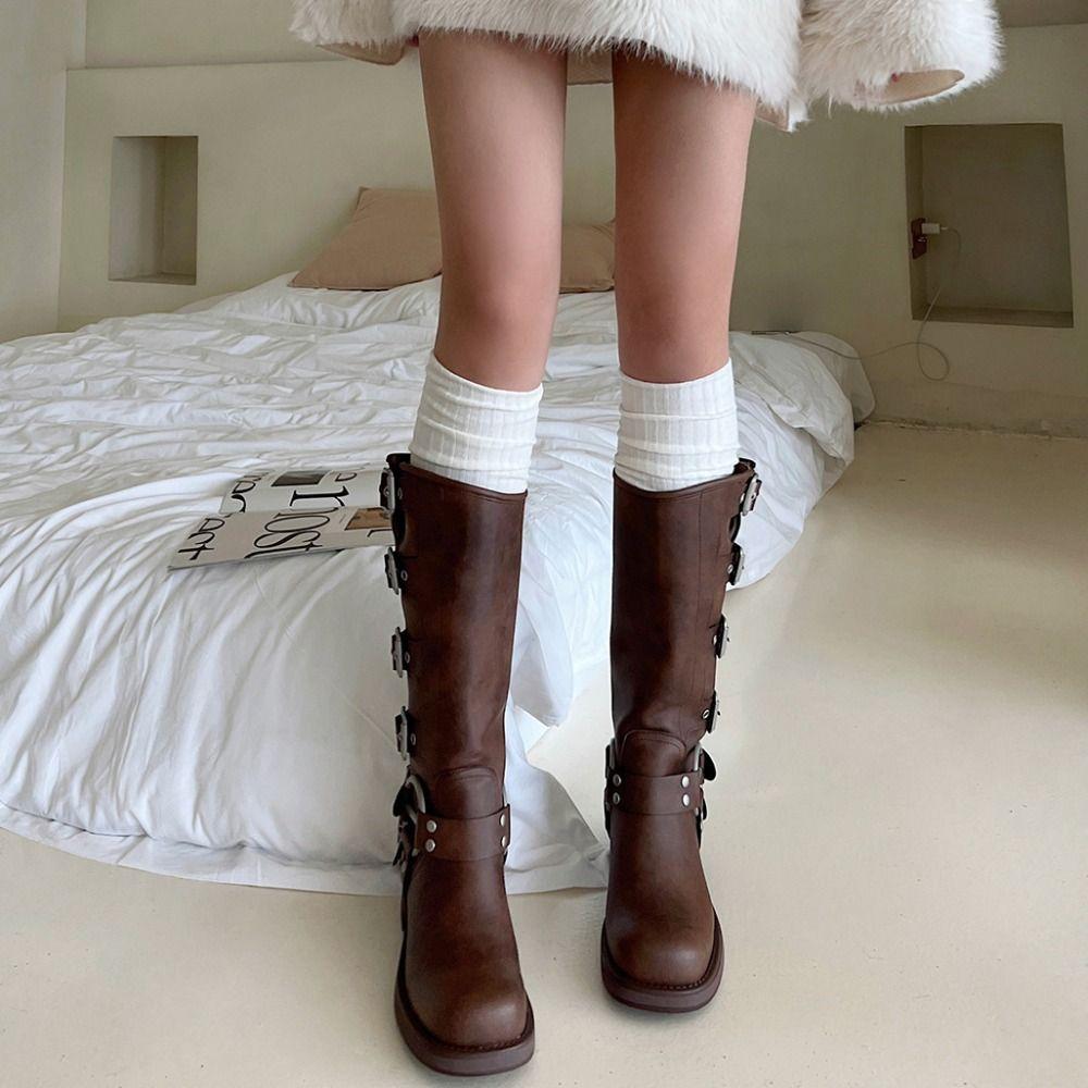 1Pair Fashion Pure Cotton Knee-high Socks Solid Color Keep Warm Calf Socks Long Tight Socks Fall Winter