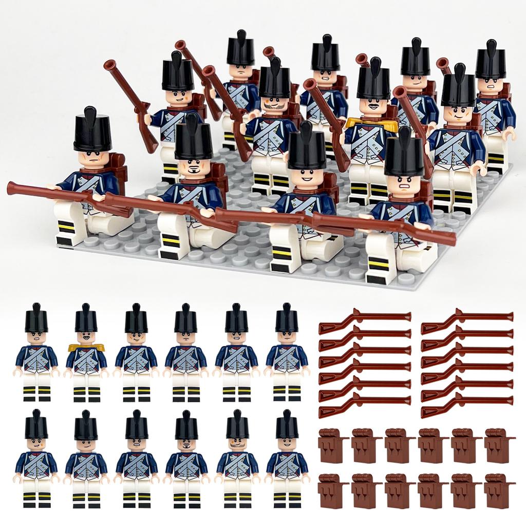 12pcs Napoleonic Wars Military Soldiers Building Blocks WW2 Figures French British Fusilier Rifles Weapons Toys for Kids Gifts