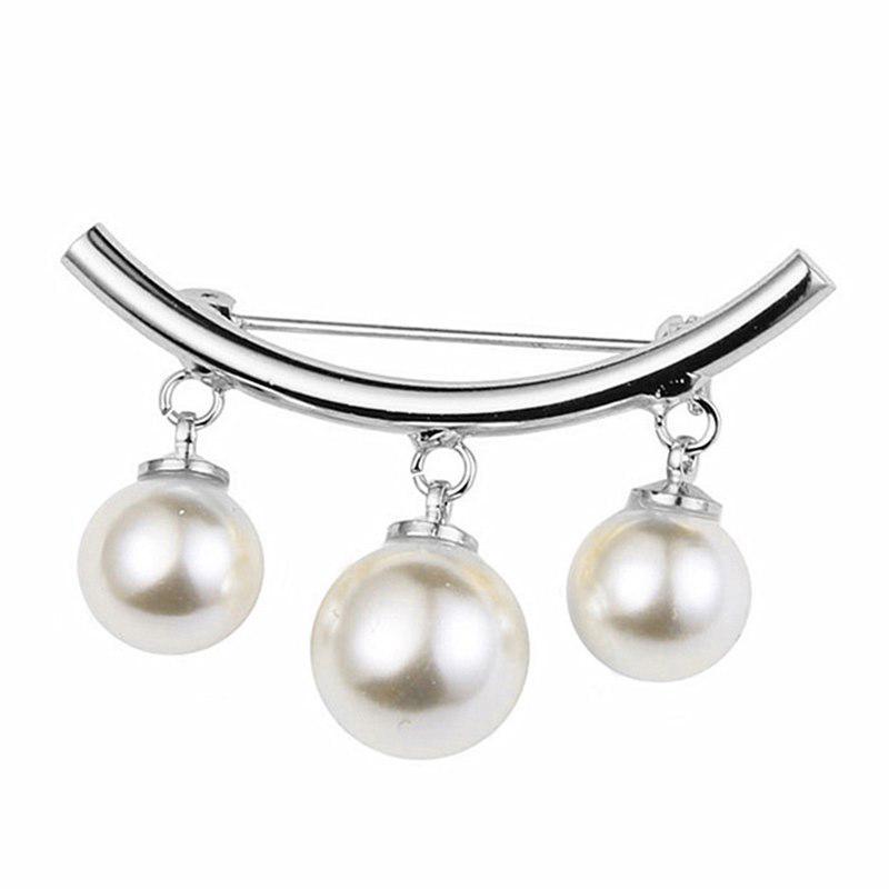 Imitation Pearl Fixed Strap Charm Safety Pin Brooch Sweater Cardigan Clip Chain
