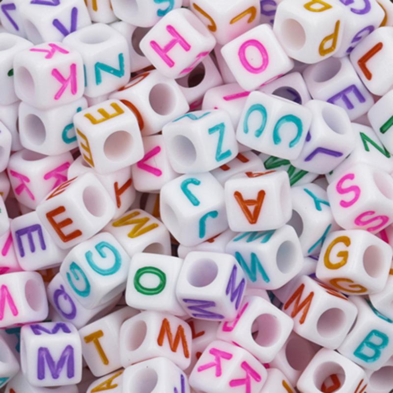 100Pcs/Lot Trendy Acrylic Square Alphabet Beads Large Hole Letter Loose Spacer Bead Jewelry Handmade Bracelet Making Supplies