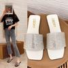 Square Toe Flat Heel Rhinestone Plus Size Cool Slippers for Women In Summer 2025, New Soft Soled Casual Outdoor Beach Shoes