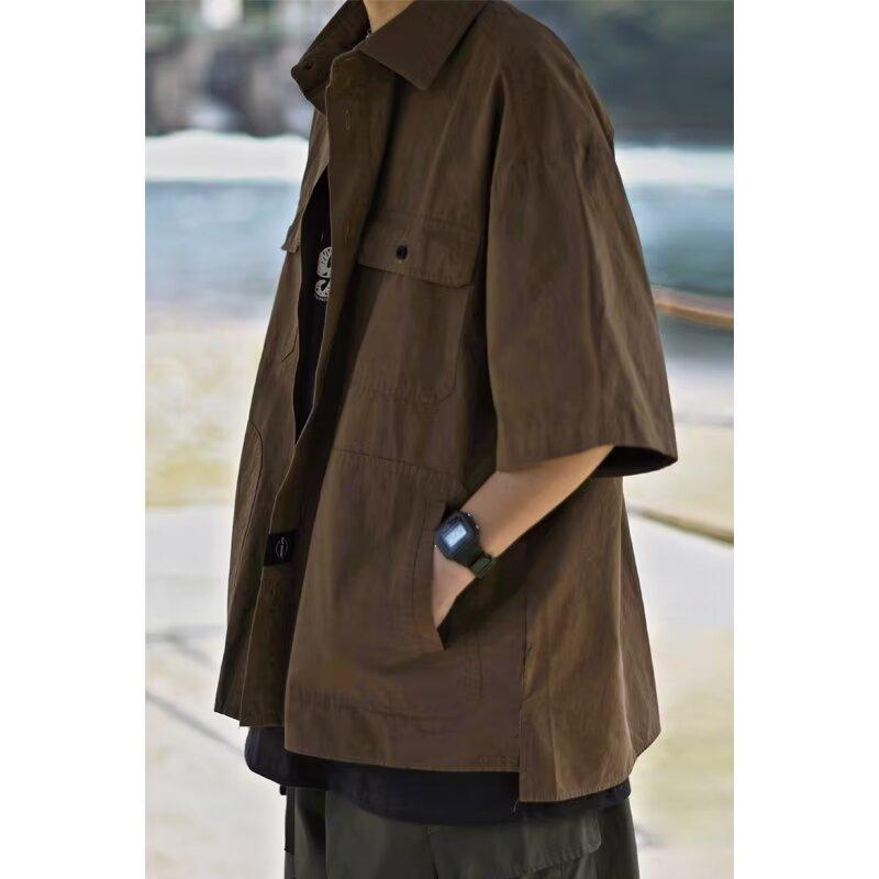 Ретро рубашка мужская летняя одежда в стиле Гонконга, студенческая свободная и нишевая модель, забавный новый мужской топ для ношения на открытом воздухе