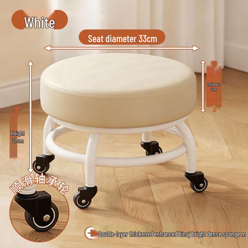 Swivel Caster Low Stool with Wheels - Adjustable Mobile Round Seat for Living Room, Children's Play Area, or Household Use.