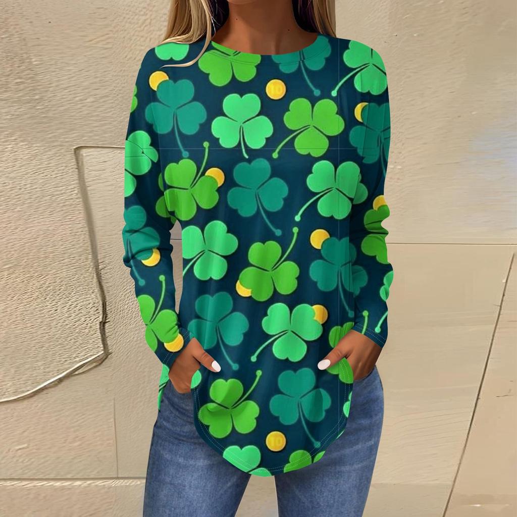 Женская модная свободная футболка с круглым вырезом и длинным рукавом с принтом