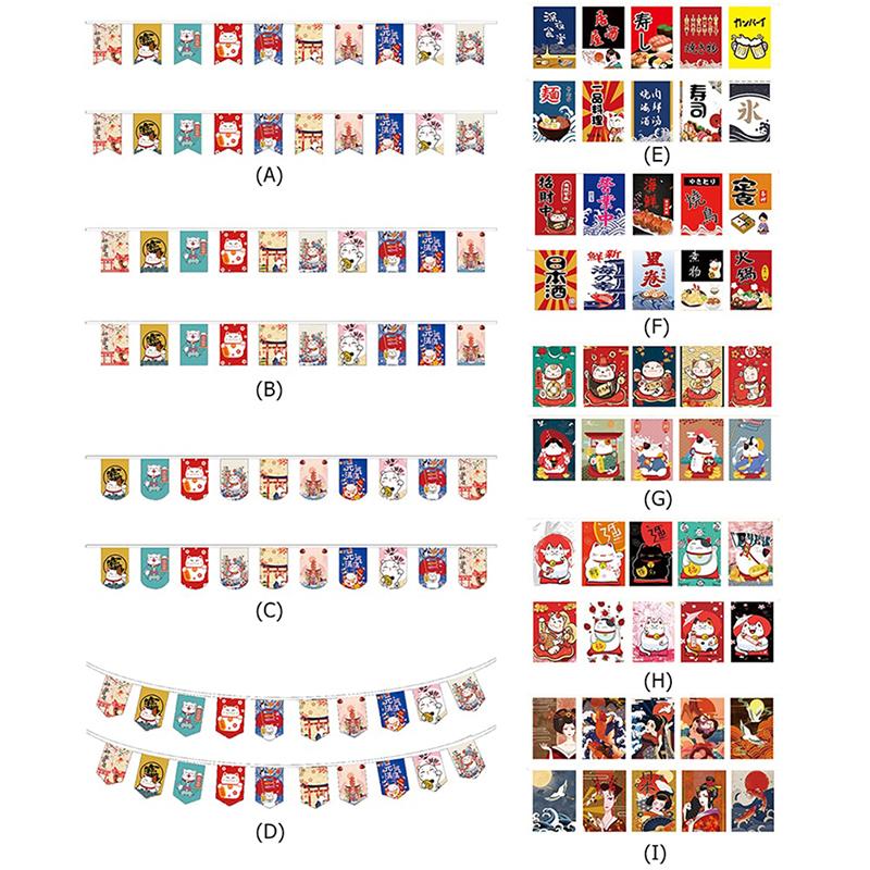 Японский стиль Lucky Cat Подвесной флаг-шнурок для суши-ресторана Баннеры